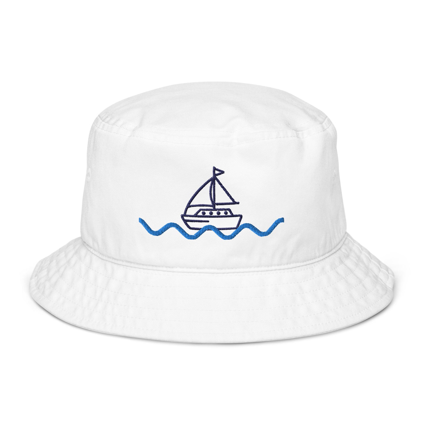 Embroidered Sail Boat Organic bucket hat