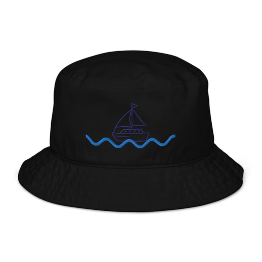 Embroidered Sail Boat Organic bucket hat